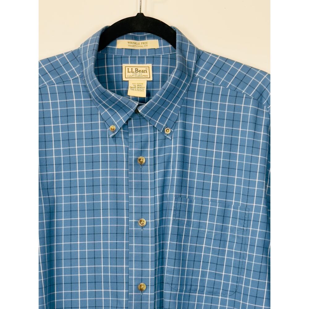 L.L. Bean Blue Plaid Casual Button Down Shirt